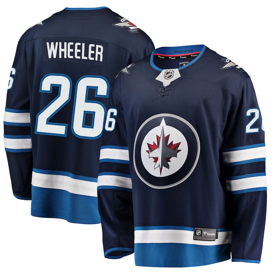 Men Winnipeg Jets #26 Blake Wheeler Fanatics Branded Navy Breakaway Replica NHL Jersey->youth nhl jersey->Youth Jersey